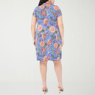 MSK Womens Short Sleeve Floral Shift Dress Plus