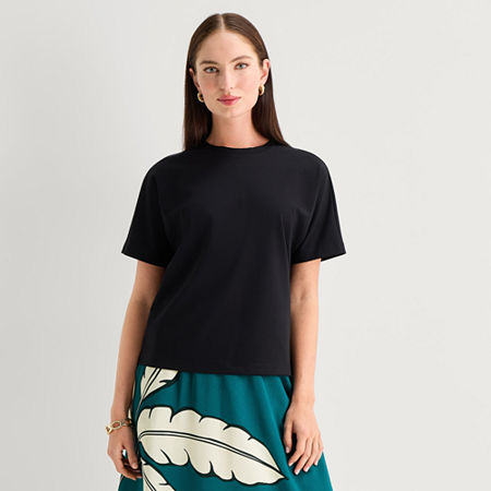 Worthington Womens Crew Neck Short Sleeve T-Shirt, X-small, Black