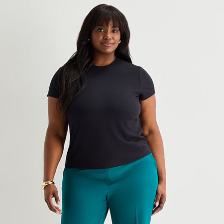 Worthington Womens Plus Crew Neck Short Sleeve T-Shirt, 0x, Black