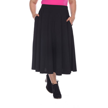 White Mark Tasmin Womens Mid Rise Stretch Fabric Midi Flared Skirt-Plus, 3x, Black