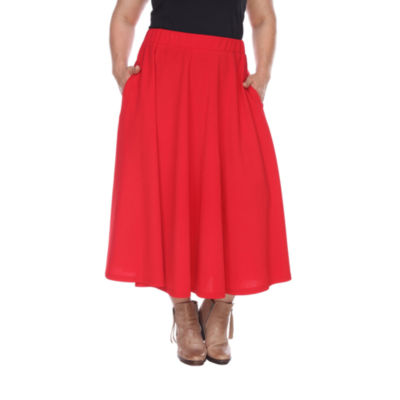 White Mark Tasmin Womens Mid Rise Stretch Fabric Midi Flared SkirtPlus