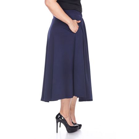 White Mark Tasmin Womens Mid Rise Stretch Fabric Midi Flared Skirt-Plus, 1x, Blue