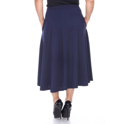 White Mark Tasmin Womens Plus Stretch Fabric Mid Rise Midi Flared Skirt