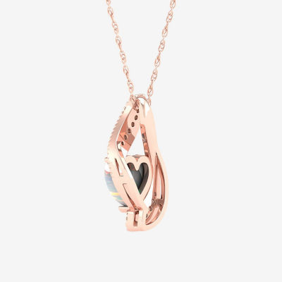 Womens Diamond Accent Genuine Opal 10K Rose Gold Heart Pendant Necklace