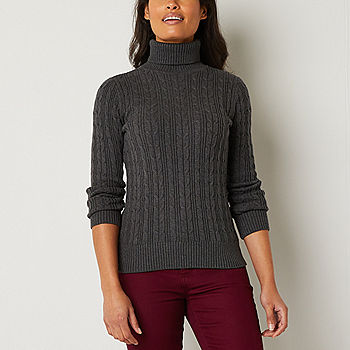 Turtleneck Knitted Cable Sweater Grey