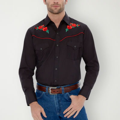 Men's Ely Cattleman Long Sleeve Washed Denim Western Snap Shirt