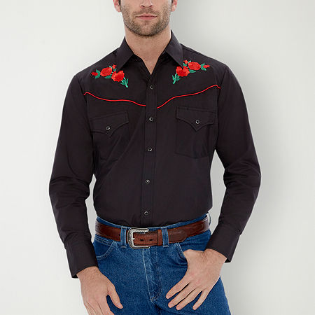 Ely Cattleman Mens Long Sleeve Western Shirt In Black