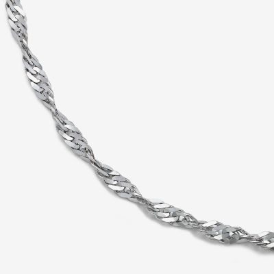 14K White Gold 18 - 24 Inch Solid Singapore Chain Necklace