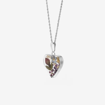 Everlasting Flower Womens Sterling Silver Heart 18 Inch Pendant Necklace