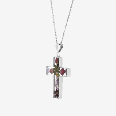 Womens Sterling Silver Cross Pendant Necklace