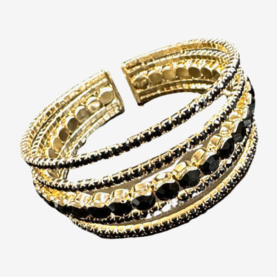 Bijoux Bar 5 Layer Womens Black Crystal Cuff Bracelet