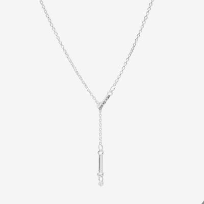 Bijoux Bar Delicates Silver Tone Glass 16 Inch Link Rectangular Y Necklace