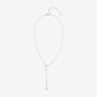 Bijoux Bar Silver Tone Glass 16 Inch Link Rectangular Y Necklace