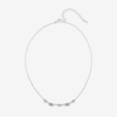 Bijoux Bar Silver Tone Glass 16 Inch Link Bar Rectangular Pendant Necklace