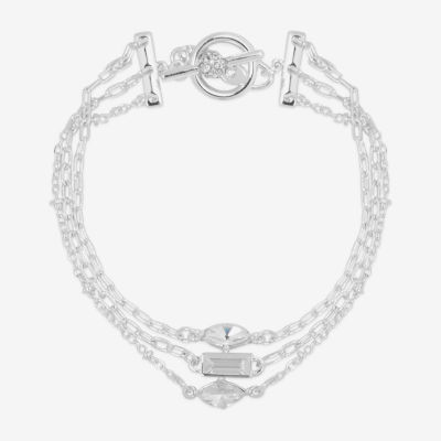 Bijoux Bar Delicates Silver Tone Glass 7.5 Inch Link Bar Chain Bracelet