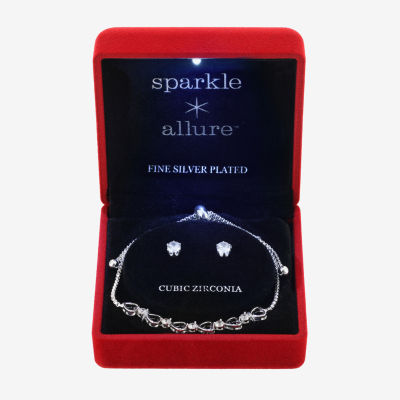 Sparkle Allure Light Up Box 2-pc. Cubic Zirconia Pure Silver Over Brass Heart Jewelry Set