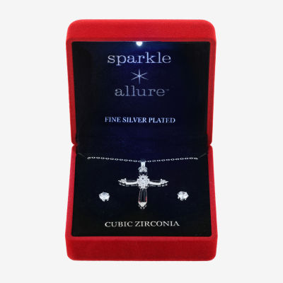 Sparkle Allure Light Up Box 2-pc. Cubic Zirconia Pure Silver Over Brass Cross Jewelry Set