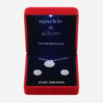 Sparkle Allure Light Up Box Womens Cubic Zirconia Pure Silver Over Brass Round Sunburst 2-pc. Jewelry Set