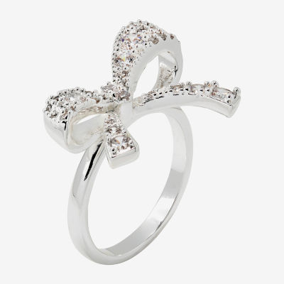 Sparkle Allure Cubic Zirconia Pure Silver Over Brass Bow Cocktail Ring