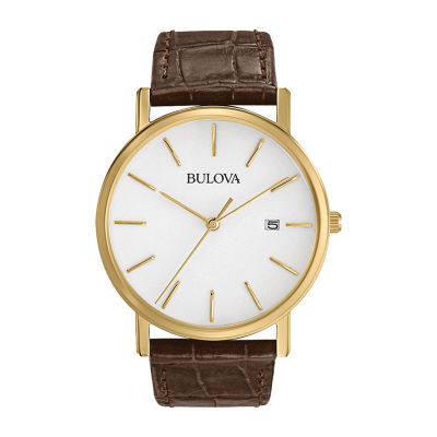 Bulova Classic Mens Brown Leather Strap Watch 97b100