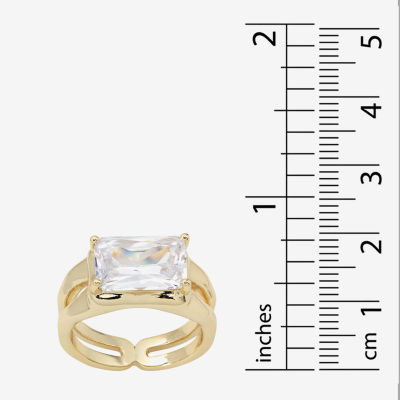 Sparkle Allure Hammered Split Shank Cubic Zirconia 14K Gold Over Brass Cocktail Ring