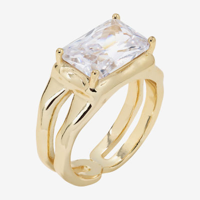 Sparkle Allure Hammered Split Shank Cubic Zirconia 14K Gold Over Brass Cocktail Ring