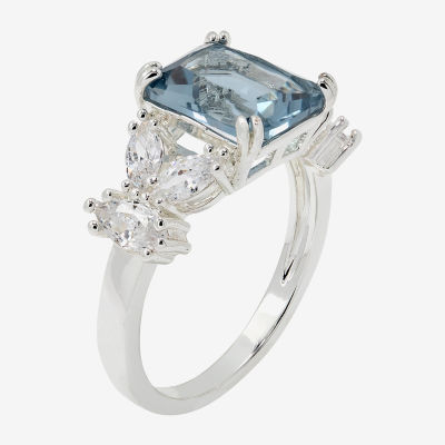 Sparkle Allure Split Shank Crystal Pure Silver Over Brass Cocktail Ring