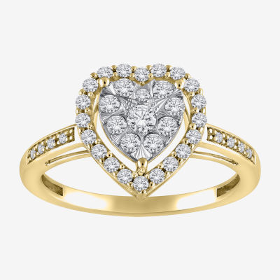 Womens 1/2 CT. T.W. Natural Diamond White 14K Two Tone Gold Heart Cocktail Ring