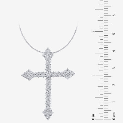 (H / Si2) Womens 1 CT. T.W. Lab Grown White Diamond 10K White Gold Cross Pendant Necklace