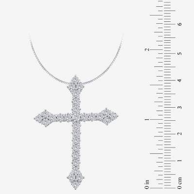 (H / Si2) Womens 1 CT. T.W. Lab Grown White Diamond 10K White Gold Cross 18 Inch Pendant Necklace