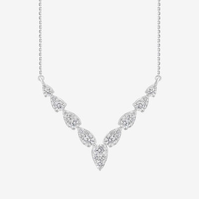 Diamond Blossom (G / Si2) Womens 1 CT. T.W. Lab Grown White Diamond 10K White Gold Chevron Necklaces