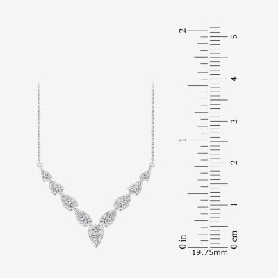 Diamond Blossom (G / Si2) Womens 1 CT. T.W. Lab Grown White Diamond 10K White Gold Chevron Necklaces