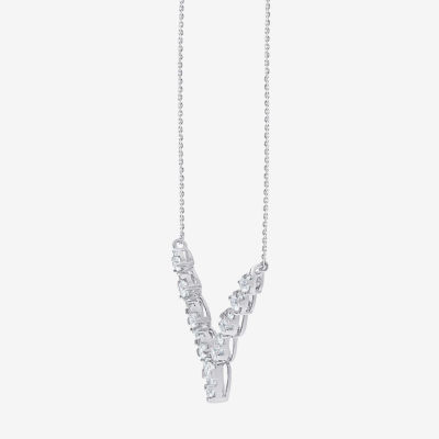 Diamond Blossom (G / Si2) Womens 1 CT. T.W. Lab Grown White Diamond 10K White Gold Chevron Necklaces