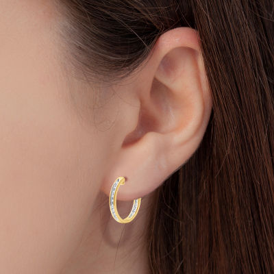 Womens 1/4 CT. T.W. Lab Grown White Diamond 14K Gold Over Silver Sterling Silver 20.2mm Hoop Earrings