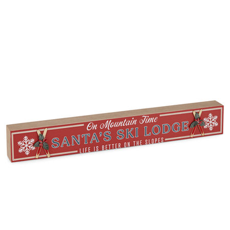 North Pole Trading Co. Santa Ski Lodge Word Block Christmas Tabletop Decor, One Size, Red