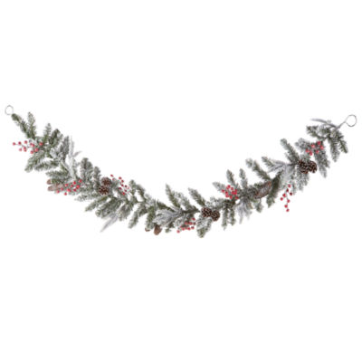 North Pole Trading Co. Flocked Red Berry And Pinecone Led Pre-Lit Flocked Indoor Christmas Garland