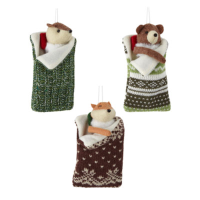 North Pole Trading Co. Animals In Sleeping Bag Set 3-pc. Christmas Ornament