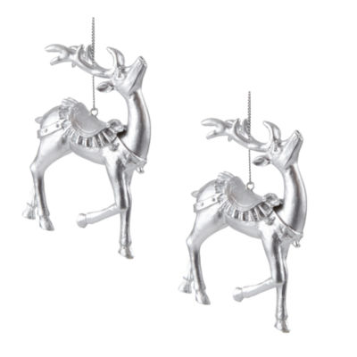 North Pole Trading Co. Silver Reindeer Set 2-pc. Christmas Ornament