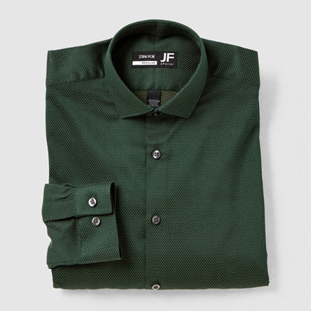 J. Ferrar Ultra Comfort Mens Regular Fit Long Sleeve Dots Button-Down Shirt, 14-14.5 32-33, Green