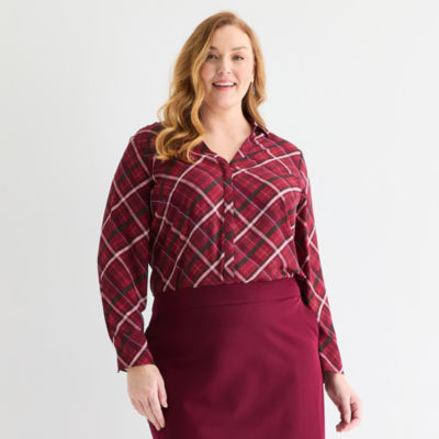 Red Plaid Red Skirt Jcpenney Liz Claiborne Womens Long Sleeve