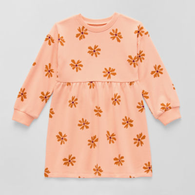 Okie Dokie Toddler & Little Girls Long Sleeve Cuffed Sleeve Floral Sweatshirt Dress