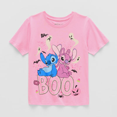 Disney Collection Little & Big Kid Girls Round Neck Short Sleeve Regular Fit Lilo Stitch Graphic T-Shirt
