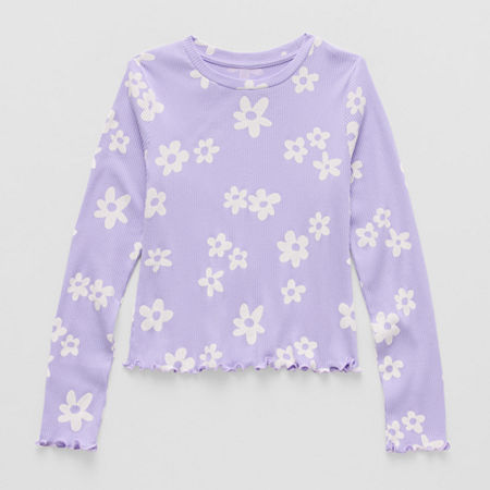 Thereabouts Little & Big Kid Girls Round Neck Long Sleeve T-shirt In Purple