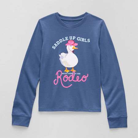 Thereabouts Little & Big Kid Girls Crew Neck Long Sleeve Regular Fit Graphic T-shirt In Blue