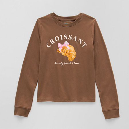 Thereabouts Little & Big Kid Girls Crew Neck Long Sleeve Regular Fit Graphic T-shirt In Brown