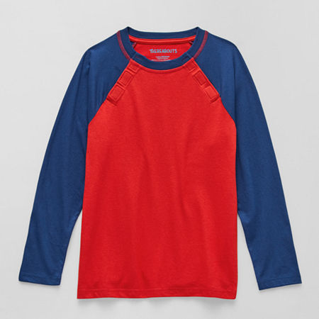 Thereabouts Little & Big Kid Boys Easy-on + Easy-off Sensory Friendly Crew Neck Long Sleeve Adaptive T-shirt In Red