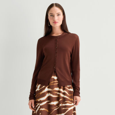 Worthington Womens Cowl Neck Long Sleeve Button Cardigan