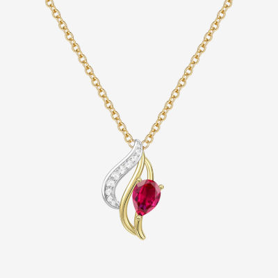 Womens Lab Created Red Ruby 14K Gold Over Silver Pear 18 Inch Pendant Necklace