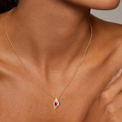 Womens Lab Created Red Ruby 14K Gold Over Silver Pear 18 Inch Pendant Necklace