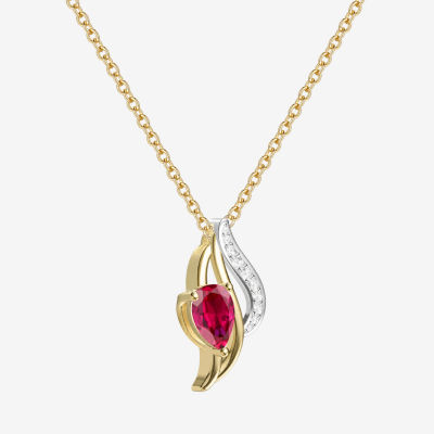 Womens Lab Created Red Ruby 14K Gold Over Silver Pear 18 Inch Pendant Necklace